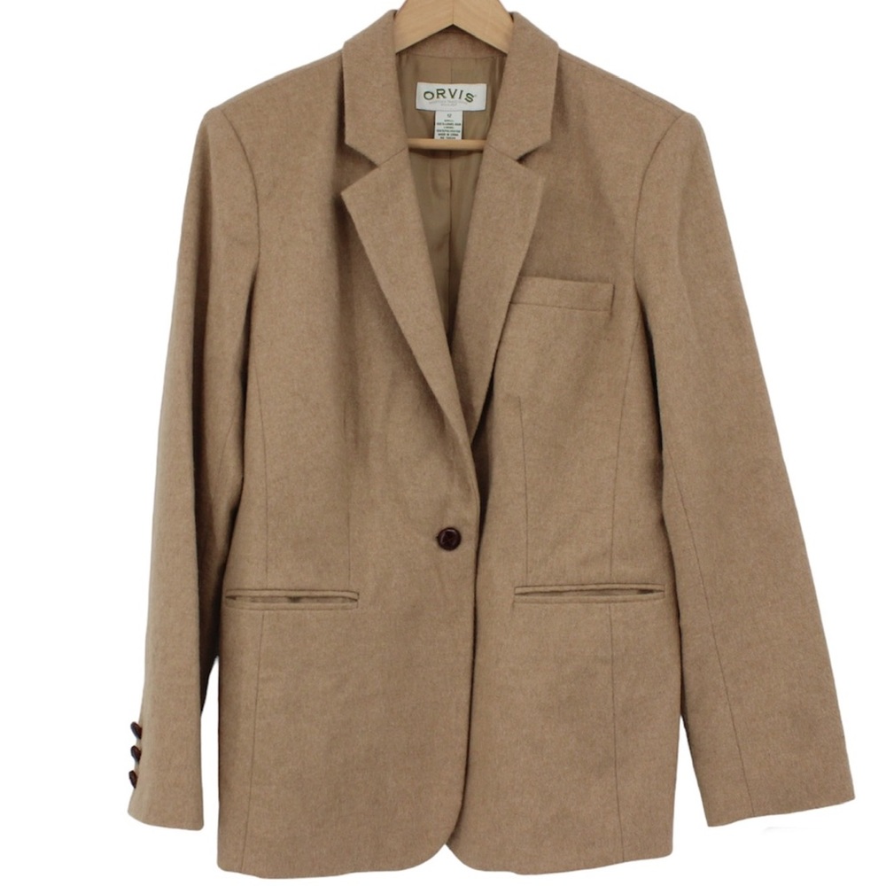 ORVIS Blazer Suit Jack Wool Tan Camel Hair Size 12